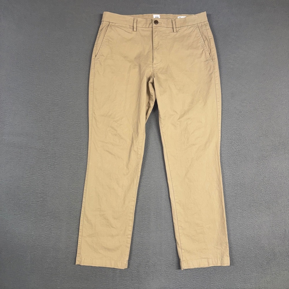 GAP Pants Mens 33x30 (Fits 34x30) Brown Straight Essential Khaki Stretch Chino